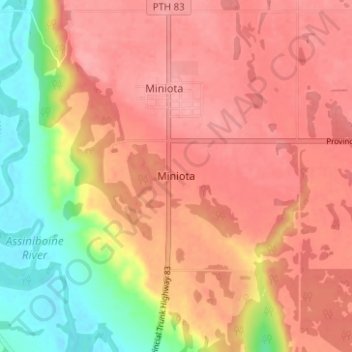 Mapa topográfico Miniota, altitud, relieve