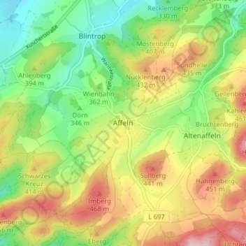 Mapa topográfico Affeln, altitud, relieve