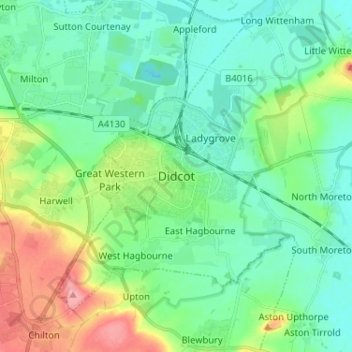 Mapa topográfico Didcot, altitud, relieve