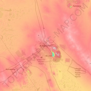 Mapa topográfico Kalgoorlie, altitud, relieve