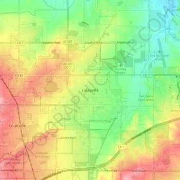 Mapa topográfico Lafayette, altitud, relieve