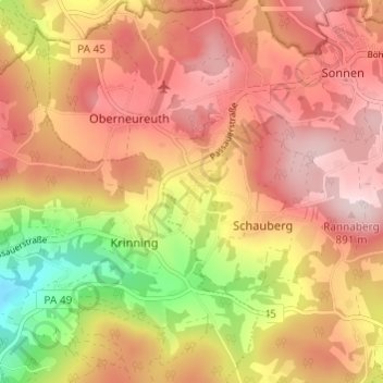 Mapa topográfico Niederneureuth, altitud, relieve