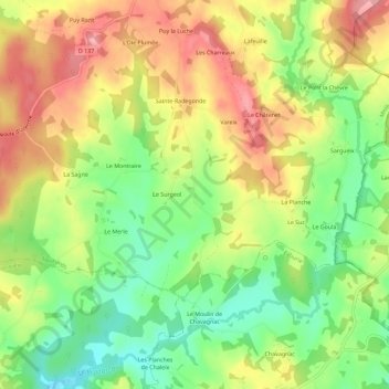 Mapa topográfico Le Burg, altitud, relieve