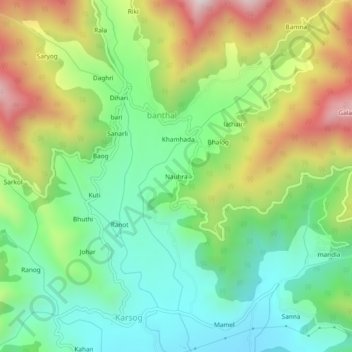 Mapa topográfico Nauhra, altitud, relieve