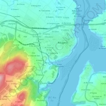 Mapa topográfico A Veigadaira, altitud, relieve