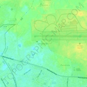 Mapa topográfico Sikanderpur, altitud, relieve