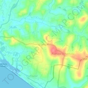 Mapa topográfico Uchakkada, altitud, relieve