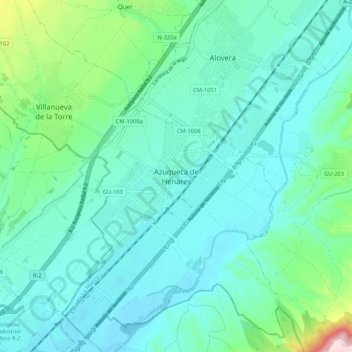 Mapa topográfico Azuqueca de Henares, altitud, relieve
