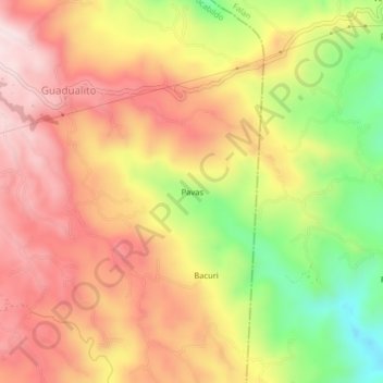 Mapa topográfico Pavas, altitud, relieve
