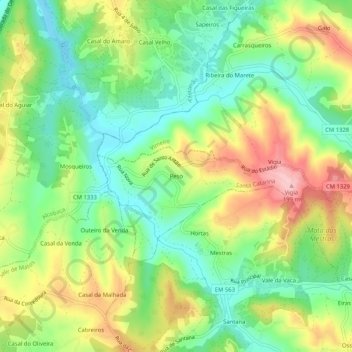 Mapa topográfico Peso, altitud, relieve