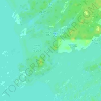 Mapa topográfico Pointe au Baril, altitud, relieve