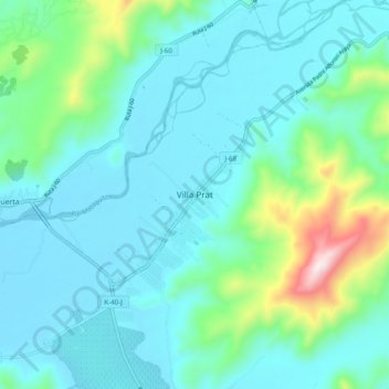 Mapa topográfico Villa Prat, altitud, relieve