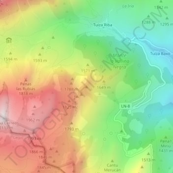Mapa topográfico Las Escoronas, altitud, relieve