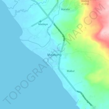 Mapa topográfico Malabang, altitud, relieve