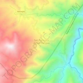 Mapa topográfico San Francisco de Las Pampas, altitud, relieve