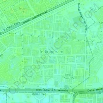 Mapa topográfico Indirapuram, altitud, relieve