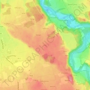 Mapa topográfico Hub, altitud, relieve