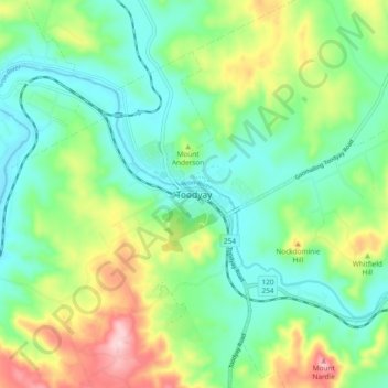 Mapa topográfico Toodyay, altitud, relieve