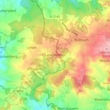 Mapa topográfico Lehenfelden, altitud, relieve