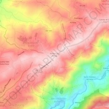 Mapa topográfico Senhor das Almas, altitud, relieve