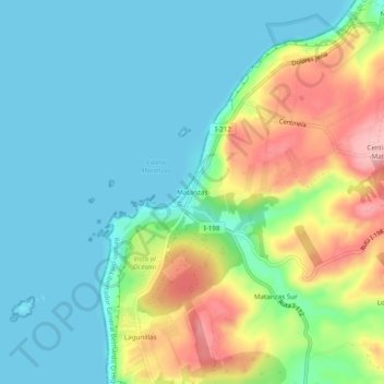 Mapa topográfico Matanzas, altitud, relieve