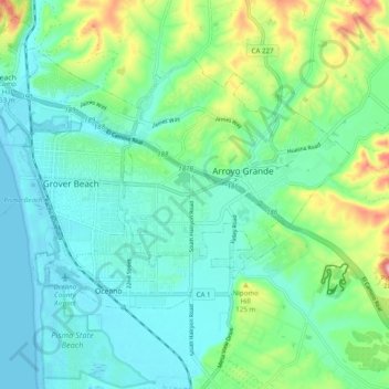 Mapa topográfico Arroyo Grande, altitud, relieve
