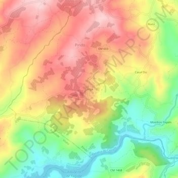 Mapa topográfico Corga, altitud, relieve