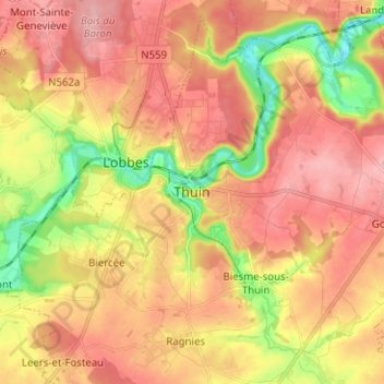 Mapa topográfico Thuin, altitud, relieve
