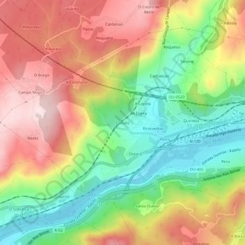 Mapa topográfico Fontelo, altitud, relieve
