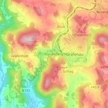 Mapa topográfico Frauenberg, altitud, relieve