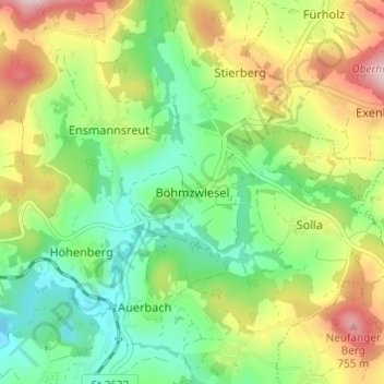 Mapa topográfico Böhmzwiesel, altitud, relieve