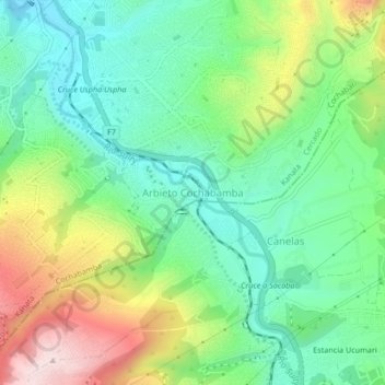 Mapa topográfico Arbieto Cochabamba, altitud, relieve