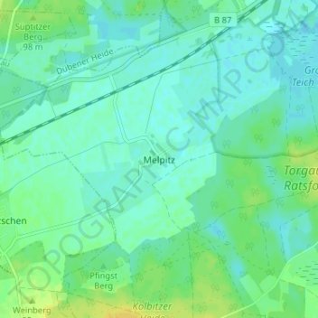 Mapa topográfico Melpitz, altitud, relieve