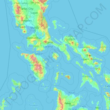 Mapa topográfico Marinduque, altitud, relieve