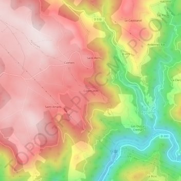 Mapa topográfico Costecalde, altitud, relieve