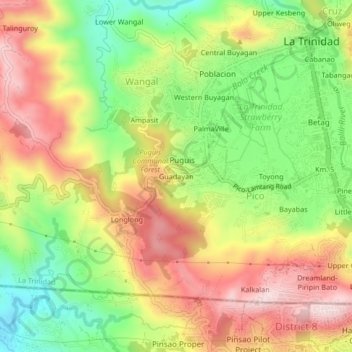 Mapa topográfico Guadayan, altitud, relieve