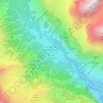 Mapa topográfico Refuge Terzo Alpini, altitud, relieve