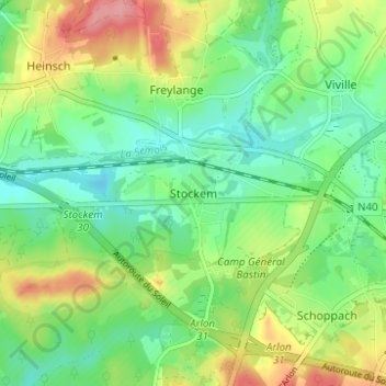 Mapa topográfico Stockem, altitud, relieve