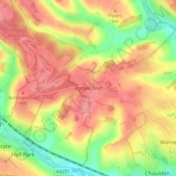 Mapa topográfico Potten End, altitud, relieve
