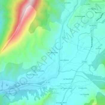 Mapa topográfico Les Ubachons, altitud, relieve