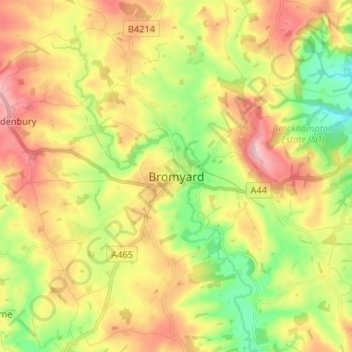 Mapa topográfico Bromyard, altitud, relieve