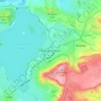 Mapa topográfico Bishop Sutton, altitud, relieve