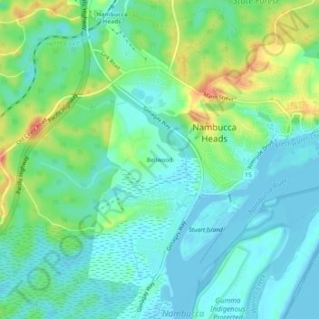 Mapa topográfico Bellwood, altitud, relieve