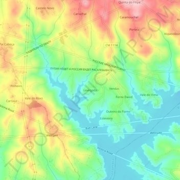 Mapa topográfico Levegada, altitud, relieve