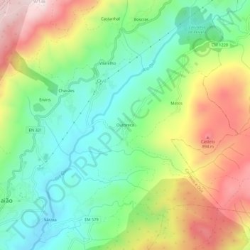 Mapa topográfico Outoreca, altitud, relieve