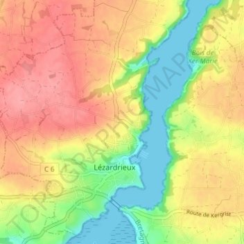 Mapa topográfico Kermenguy, altitud, relieve