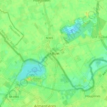 Mapa topográfico Le Bizet, altitud, relieve