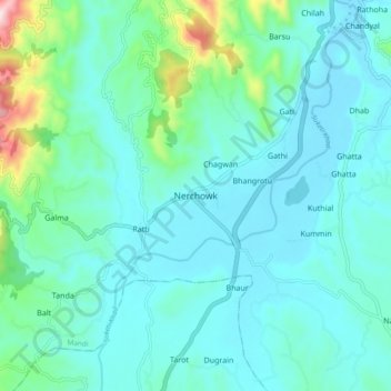 Mapa topográfico Nerchowk, altitud, relieve