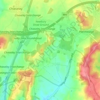 Mapa topográfico Curridge, altitud, relieve