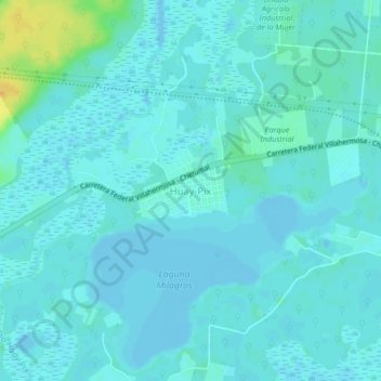 Mapa topográfico Huay-Pix, altitud, relieve